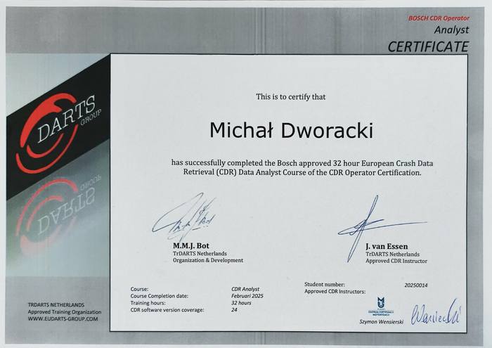 Certyfikat CDR: Technik analityk danych zderzeniowych