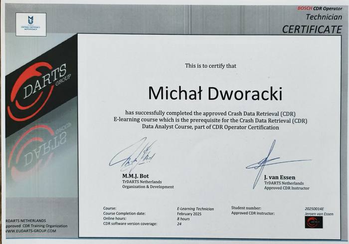 Certyfikat Bosch CDR Operator Technician