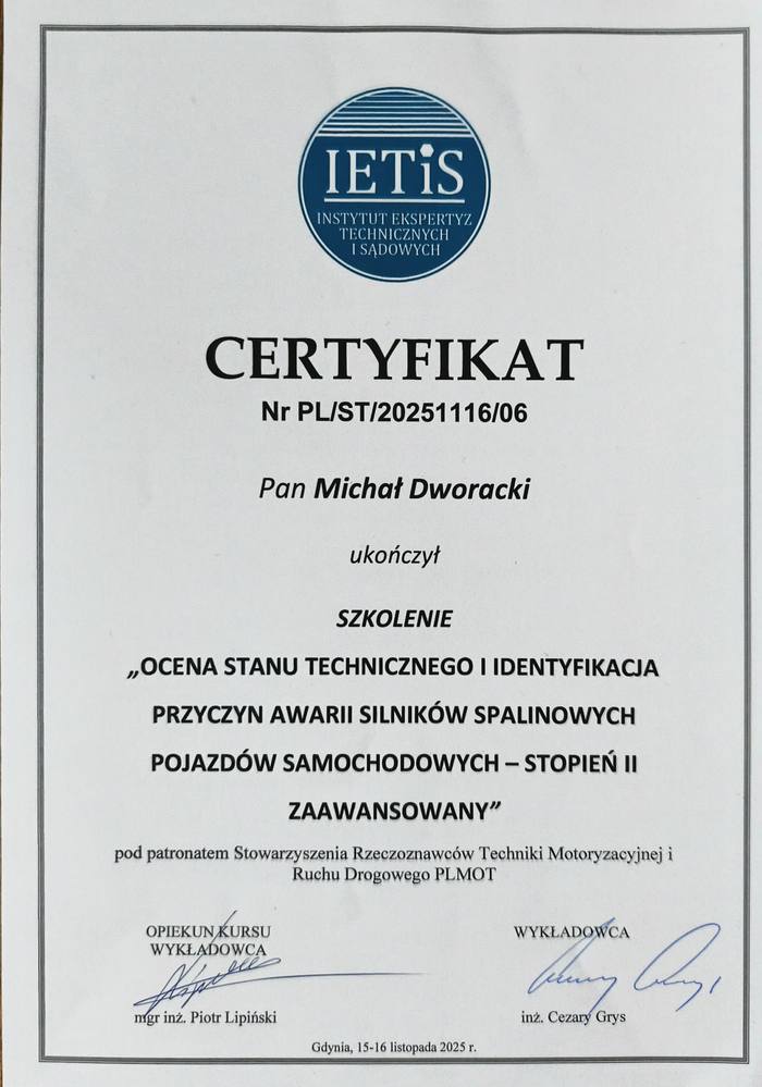 Certyfikat IETiS: Ocena silników II stopień