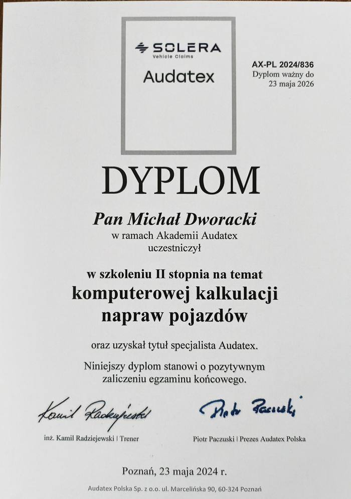 Dyplom Specjalista Audatex