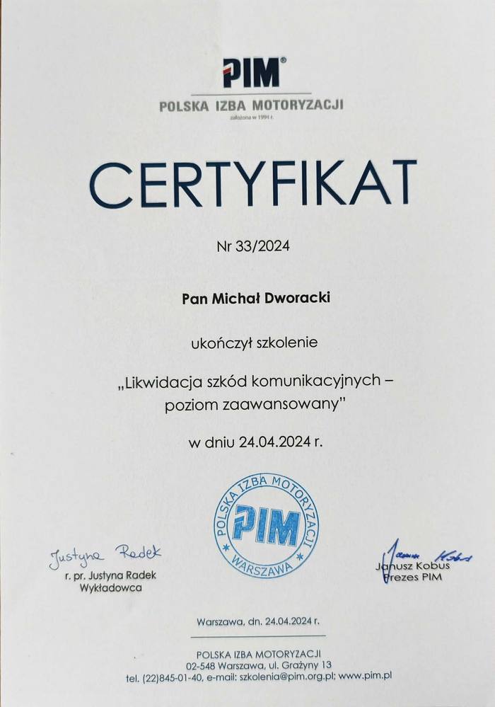 Certyfikat PIM nr 33/2024: Poziom zaawansowany